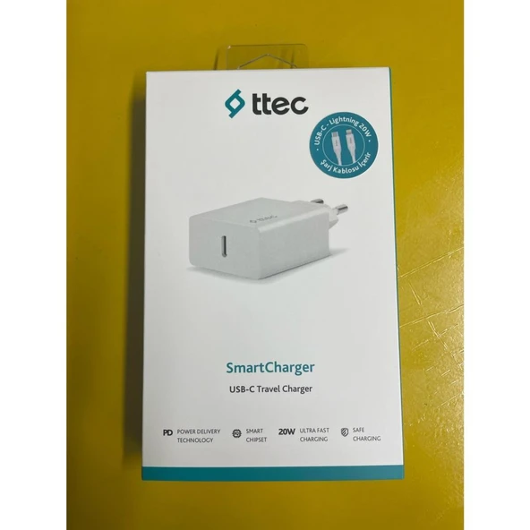 Ttec 2SCS22BL Ttec Smartcharger Pd 20W Seyahat Hızlı Şarj Aleti+UsY-C - Lightning 150CM Kablo Beyaz ürün görseli 1