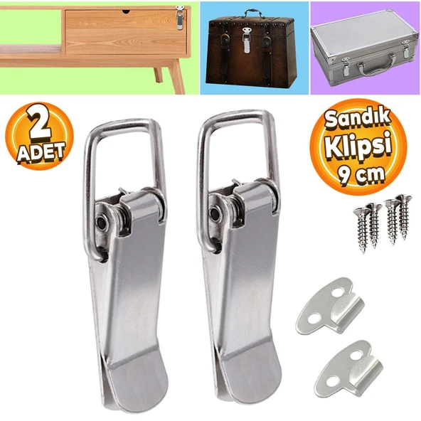 Gergi Mandalı Çelik Sandık Kaput Kilidi Klipsi Asmalı 9 cm Parlak Krom 2 ADET ürün görseli 1
