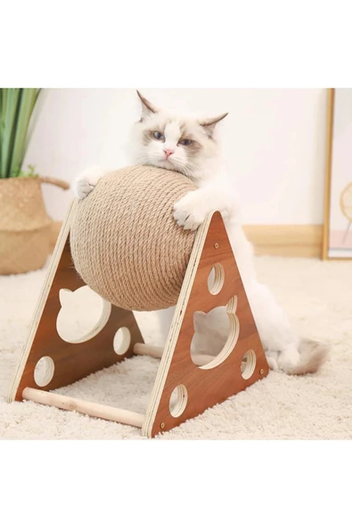 TİNEKE Ahşap Ipli Kedi Oyuncagi Topu Kedi Tırmalaması ürün görseli 1