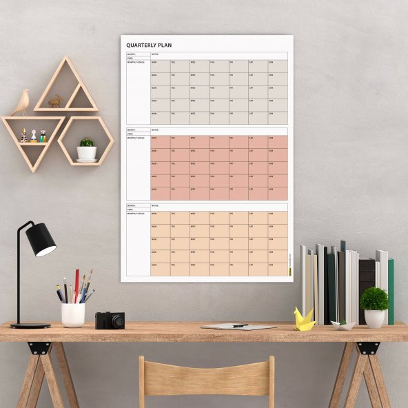 Tarihsiz Üç Aylık Duvar Takvimi, 90 Günlük Plan, Duvar Planlayıcı, Boho Renk, Toprak Tonu - 70x100 cm ürün görseli 1