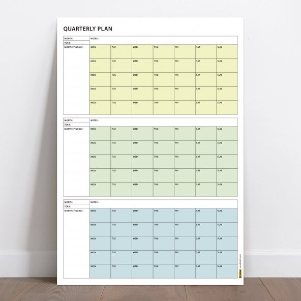 Tarihsiz Üç Aylık Duvar Takvimi, 90 Günlük Plan, Duvar Planlayıcı, Yeşil Renk - 35x50 cm ürün görseli 1