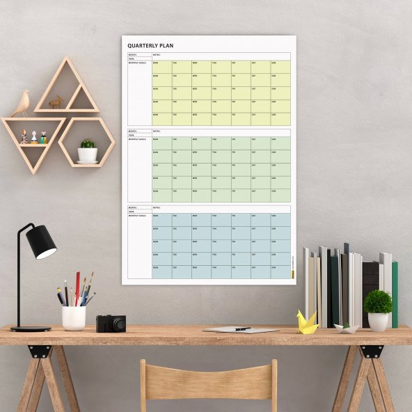 Tarihsiz Üç Aylık Duvar Takvimi, 90 Günlük Plan, Duvar Planlayıcı, Yeşil Renk - 70x100 cm ürün görseli 1