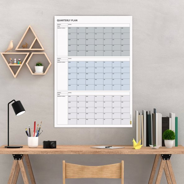 Tarihsiz Üç Aylık Duvar Takvimi, 90 Günlük Plan, Duvar Planlayıcı, Gri Renk - 70x100 cm ürün görseli 1