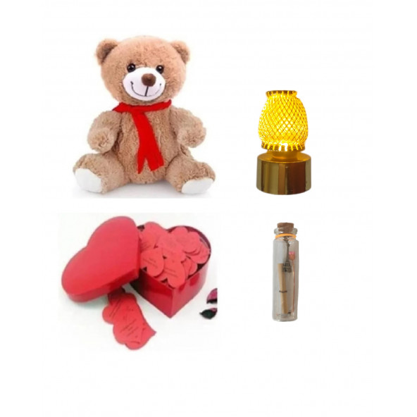 Eşe Sevgiliye En Güzel Romantik Hediye Aşk Sözleri Kalp Kutusu Peluş Ayı Mini Gece Lamba Dilek Şişe ürün görseli 1