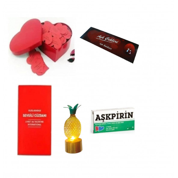 Eşe Sevgiliye Romantik Hediye Aşk Sözleri Kalp Kutusu Aşkpirin Mini Lamba Sevgili Cüzdanı Aşk Çeki ürün görseli 1