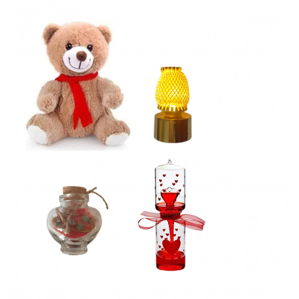 Eşe Sevgiliye En Güzel Romantik Hediye Peluş Ayı Mini Gece Lambası Dilek Şişe Aşk Ölçer ürün görseli 1