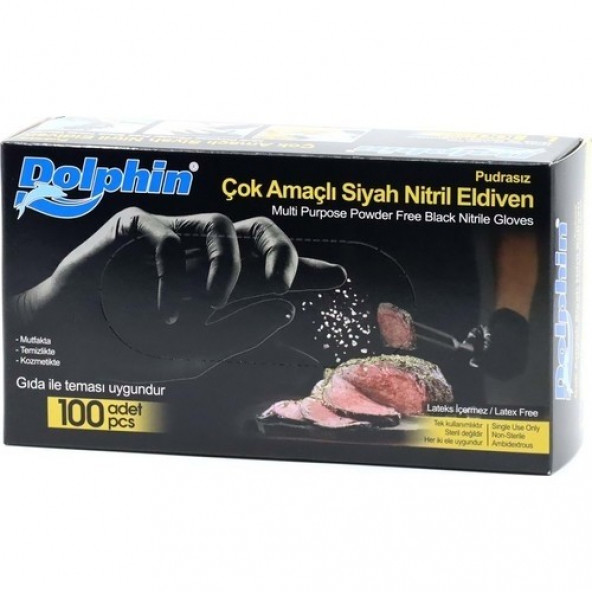 DOLPHİN SİYAH NİTRİL ELDİVEN M BEDEN 20PAKET 100 ADET ELDİVEN ürün görseli 1