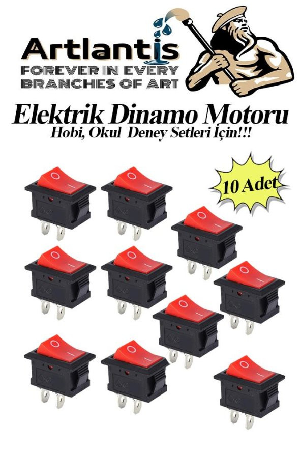 Mini Anahtar Arapuar Çıtçıt Anahtar 10 Adet Elektrik Devresi İçin Açma Kapama Düğmesi On / Off Kırmızı Siyah Anahtar ürün görseli 1