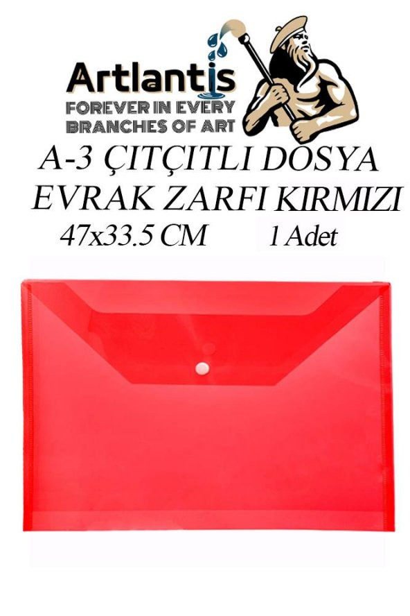 A3 Çıtçıtlı Dosya Kırmızı 1 Adet A-3 Çıt çıtlı Zarf Dosya Transparan 47x33.5 cm Büyük Boy Çıtçıtlı Dosya ürün görseli 1