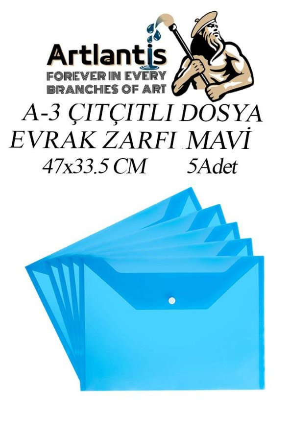 A3 Çıtçıtlı Dosya Mavi 5 Adet A-3 Çıt çıtlı Zarf Dosya Transparan 47x33.5 cm Büyük Boy Çıtçıtlı Dosya ürün görseli 1