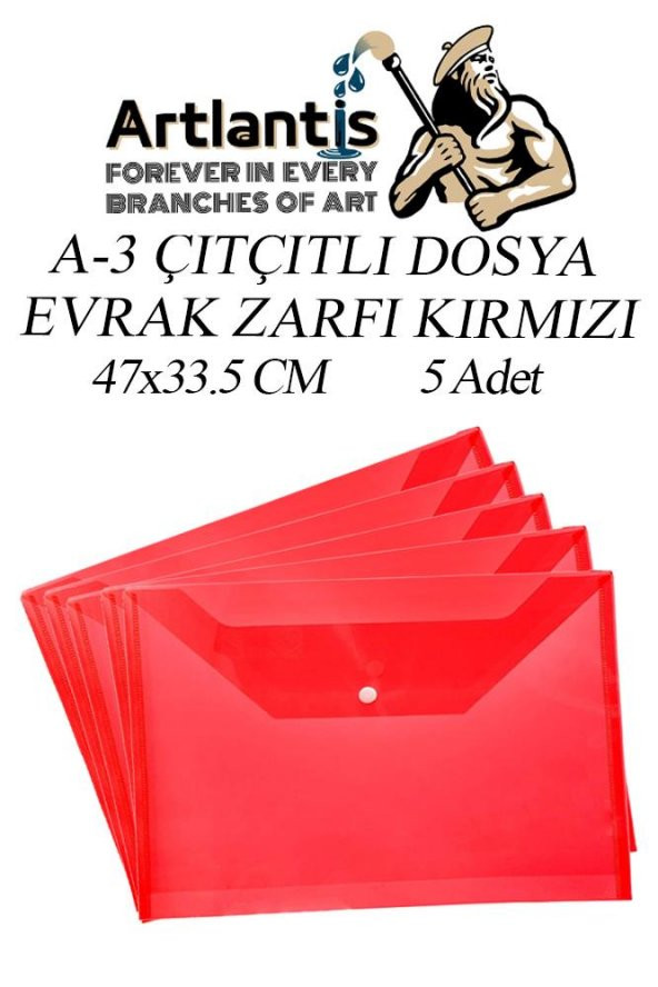 A3 Çıtçıtlı Dosya Kırmızı 5 Adet A-3 Çıt çıtlı Zarf Dosya Transparan 47x33.5 cm Büyük Boy Çıtçıtlı Dosya ürün görseli 1