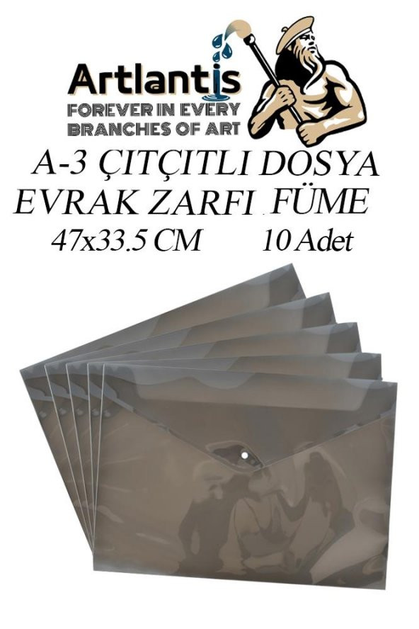 A3 Çıtçıtlı Dosya Füme 10 Adet A-3 Çıt çıtlı Zarf Dosya Transparan 47x33.5 cm Büyük Boy Çıtçıtlı Dosya ürün görseli 1