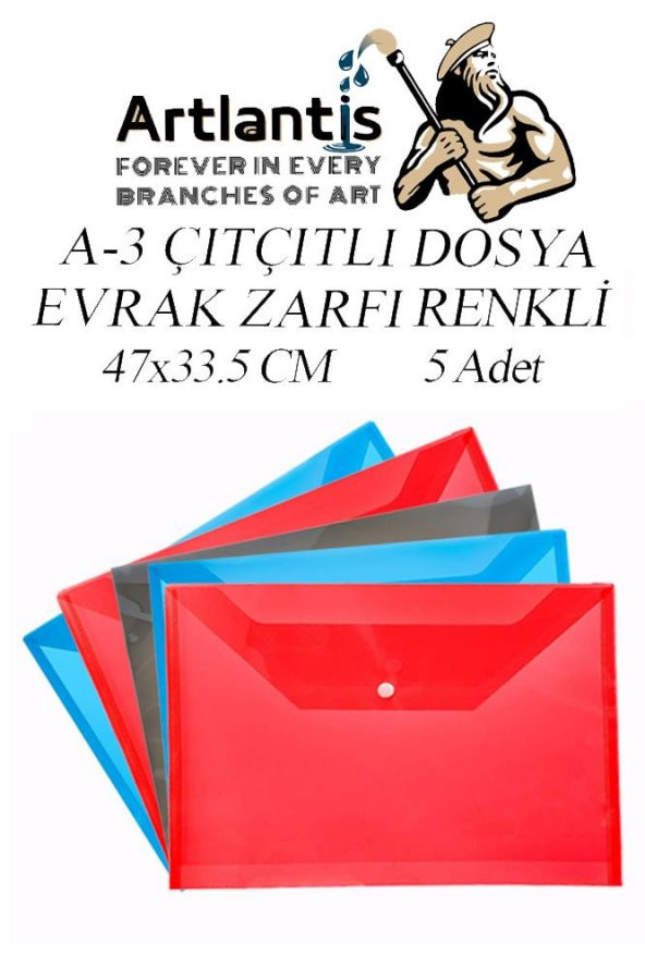 A3 Çıtçıtlı Dosya 5 Adet Renkli A-3 Çıt çıtlı Zarf Dosya Transparan 47x33.5 cm Büyük Boy Çıtçıtlı Dosya ürün görseli 1