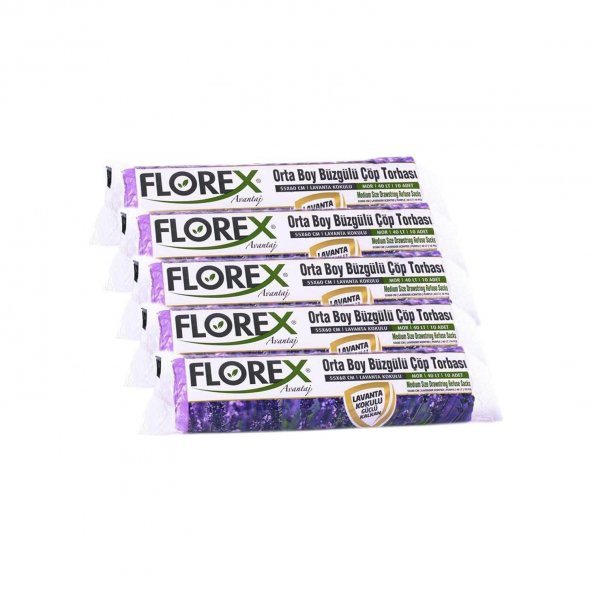 Florex 40 Litre Büzgülü Lavanta Kokulu Çöp Torbası Poşeti / 55 x 60 Cm. - 10 Adetlik 5 Rulo ürün görseli 1