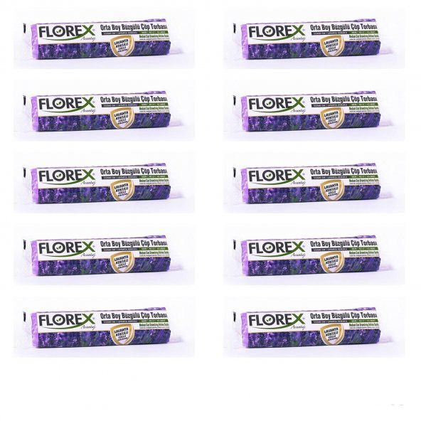 Florex 40 Litre Büzgülü Lavanta Kokulu Çöp Torbası Poşeti / 55 x 60 Cm. - 10 Adetlik 10 Rulo ürün görseli 1