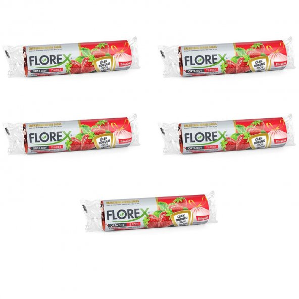 Florex 40 Litre Büzgülü Çilek Kokulu Çöp Torbası Poşeti / 55 x 60 Cm. - 10 Adetlik 5 Rulo ürün görseli 1