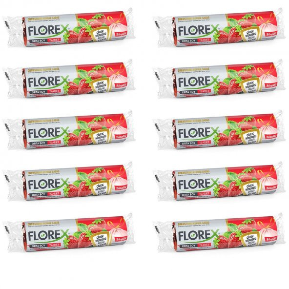 Florex 40 Litre Büzgülü Çilek Kokulu Çöp Torbası Poşeti / 55 x 60 Cm. - 10 Adetlik 10 Rulo ürün görseli 1