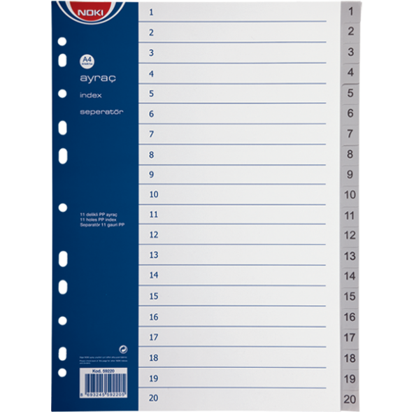 Noki Seperatör 1-20 Rakamlı Plastik A4 59220 ürün görseli 1