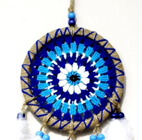 Nazar Boncuğu Desenli Dream Catcher El Yapımı Kuş Tüylü Rüya Kapanı Duvar Süsü ürün görseli 1
