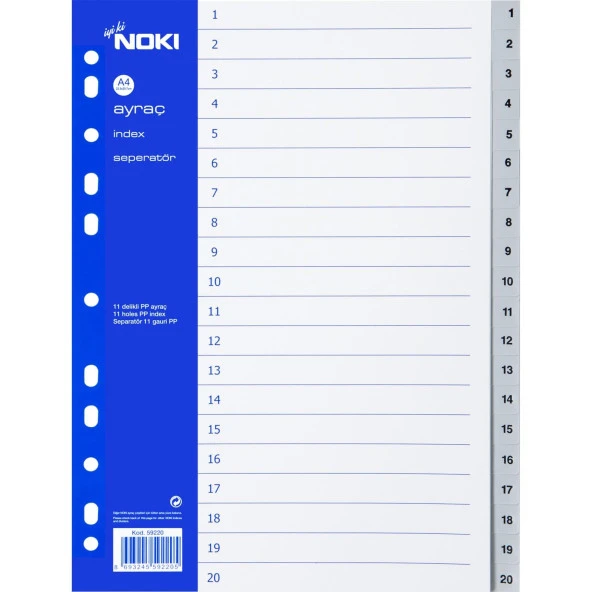 Noki Seperatör 1-20 Rakamlı Plastik A4 Plastik Ayraç Seperatör ürün görseli 1