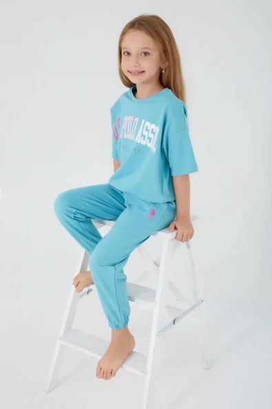 U.S. Polo Assn 1418 Sea Blue Kız Çocuk Kısa Kol Pijama Takım ürün görseli 1