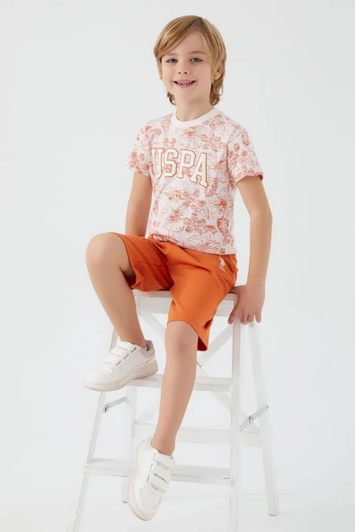 U.S. Polo Assn 1356 Garson Flowered Details Erkek Çocuk Bermuda Takım ürün görseli 1