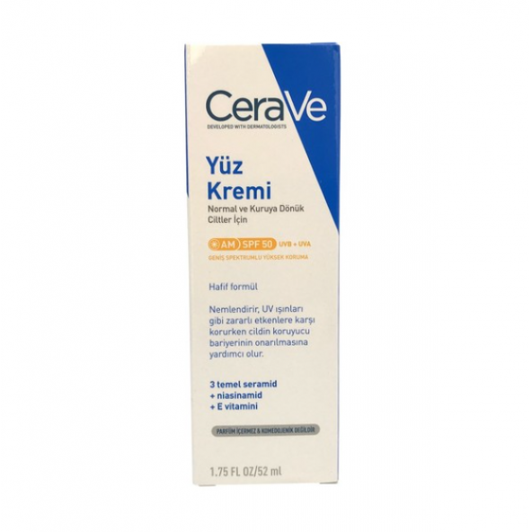 Cerave Normal ve Kuruya Dönük Ciltler İçin Yüz Nemlendirici Krem SPF50 52 ml ürün görseli 1