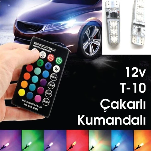 Silikon T10 Park Ampülü 12 Led Rgb Uzaktan Kumandalı Aydınlatma ürün görseli 1