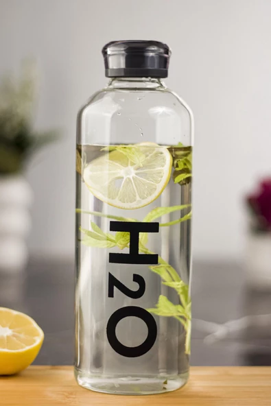 H2o Borosilikat Cam Matara Vakum Kapaklı Su Şişesi Suluk Siyah 1000 ML ürün görseli 1