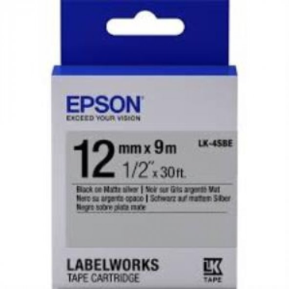 Epson LK-4TBN Cleart Siyah Üzeri Beyaz 12MM 9Metre Etiket ürün görseli 1