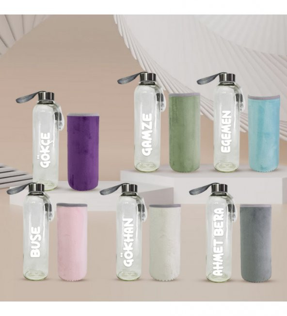 Kişiye Özel Peluş Kılıflı Cam Matara 750 Ml ürün görseli 1