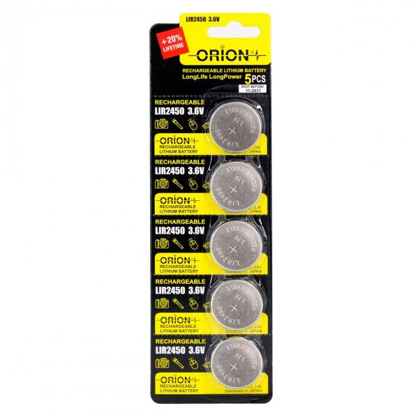 Orion Lityum LIR2450 3.6V Şarj Edilebilir Pil 5li Paket ürün görseli 1