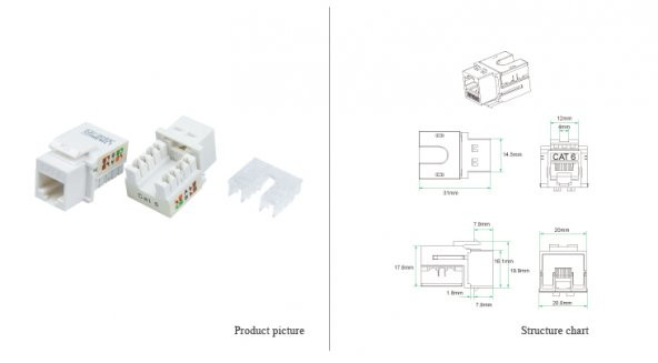 Cat. 6 RJ45 90 Derece Keystone Konnektör ürün görseli 1