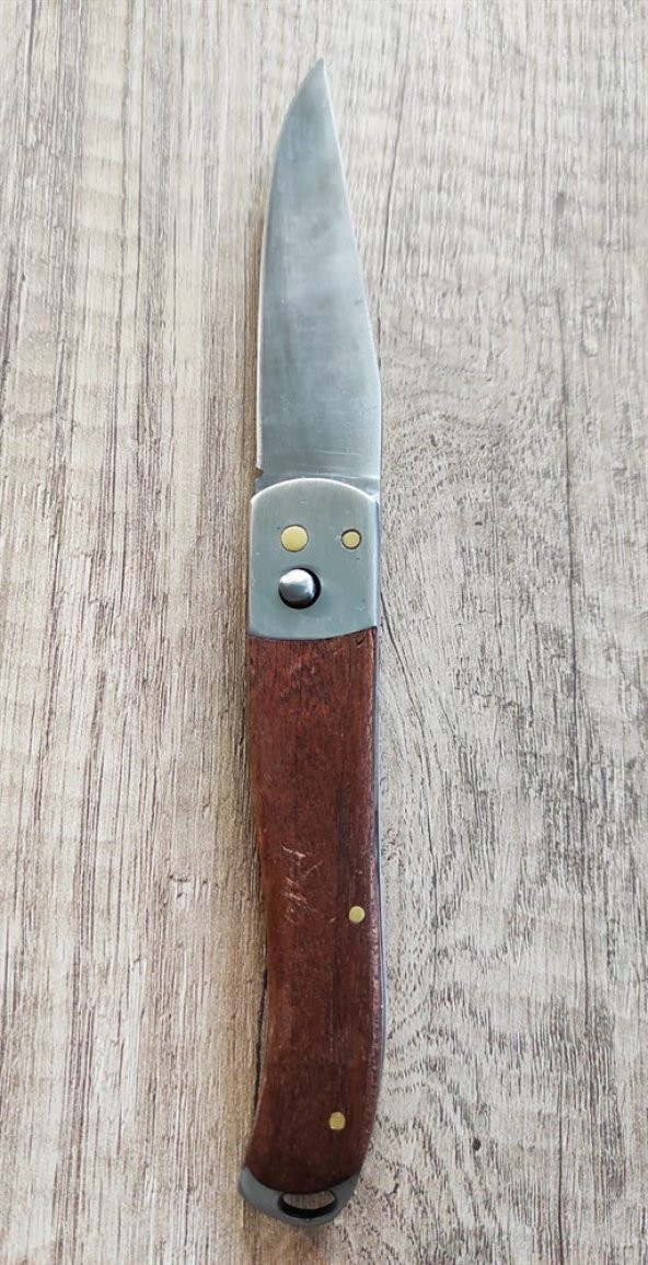 DÜĞMELİ ÇAKI İsim Yazdırılabilir Kamp Bıçağı Ahşap Saplı Avcı Bıçağı Outdoor Ekipman ürün görseli 1