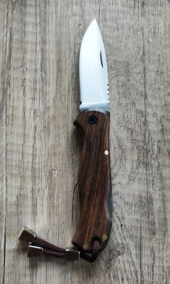 PÜSKÜLLÜ YANDAN BASMALI YAYLI ÇAKI İsim Yazdırılabilir Kamp Bıçağı Ahşap Saplı Avcı Bıçağı Outdoor ürün görseli 1