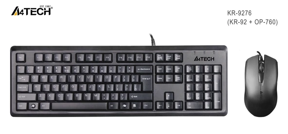 A4 TECH KR-9276 Q USB STANDART KLAVYE+OPTİK MOUSE ürün görseli 1