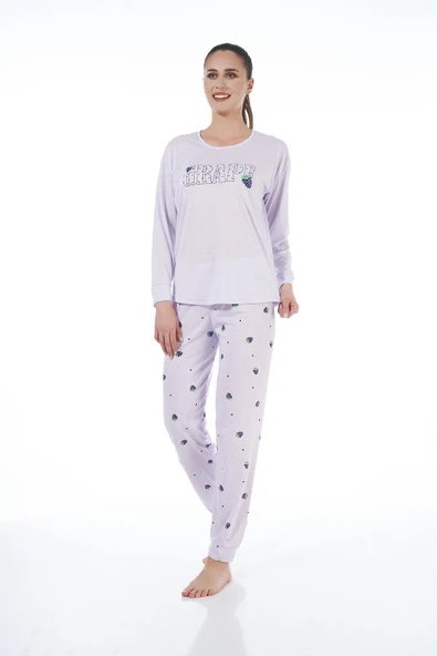Estiva 22134 Kadın Üzüm Desenli Uzun Kollu Viskon Pijama Takım ürün görseli 1
