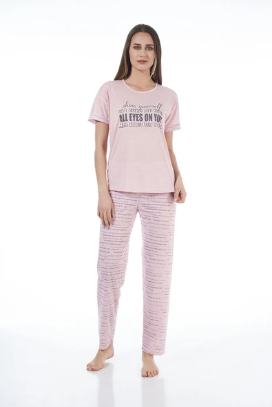 Estiva 22120 Kadın Yazı Desenli Kısa Kollu Viskon Pijama Takımı ürün görseli 1
