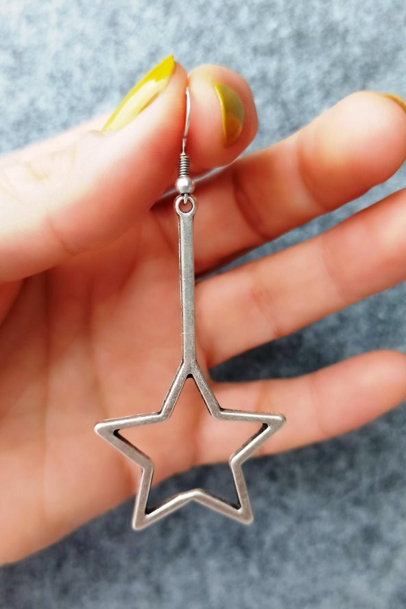 Yıldız Şekilli Kadın Küpe Çift Adet Gümüş Kaplama El Yapımı Kadın Küpe ürün görseli 1