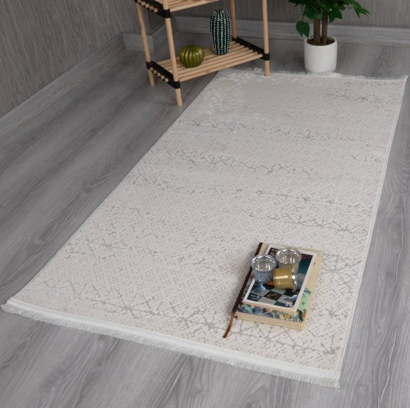 My Evilla Modern Dekoratif Star Seri Krem  Açık Gri Dokuma Halı ürün görseli 1