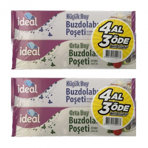 İdeal Buzdolabı Poşeti 4 Al 3 Öde 4 Orta + 4 Küçük ürün görseli 1