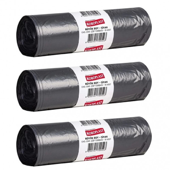 Koroplast Çöp Torbası Endüstriyel Siyah Büyük Boy 10 Lu 65 cm x 80 cm x 3 Paket ürün görseli 1