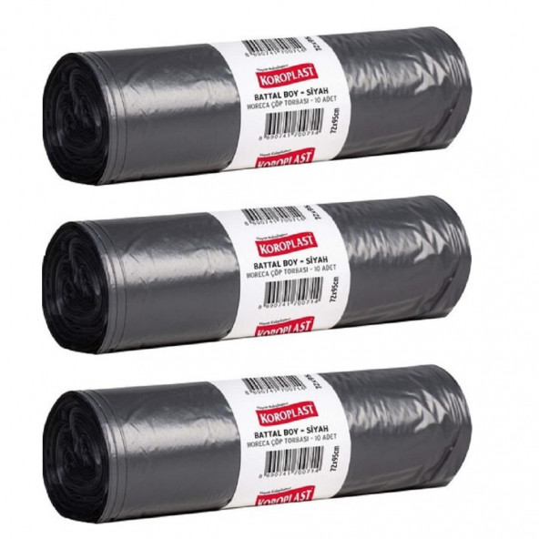 Koroplast Çöp Poşeti Battal Boy Siyah 10 Lu 72 x 95 Cm x 3 Paket ürün görseli 1