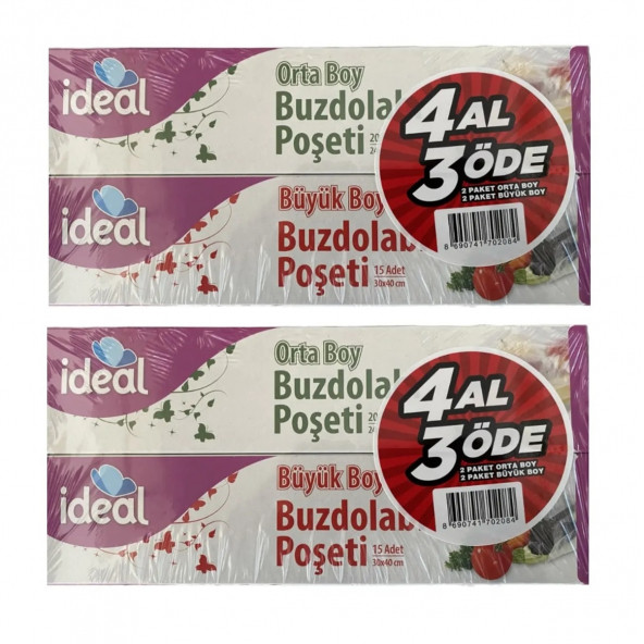 İdeal Buzdolabı Poşeti 4 Al 3 Öde 4 Orta + 4 Büyük ürün görseli 1
