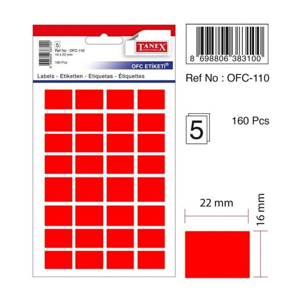 Tanex Etiket Ofc-110-16 X 22 Mm 160 Adet – Fosforlu Kırmızı ürün görseli 1