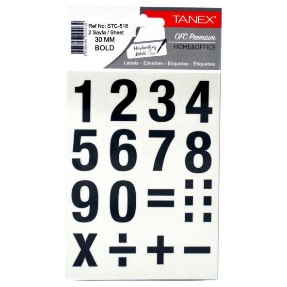 Tanex Etiket Stc-518 Rakam Etiketi 3 Cm 2 Sayfa - Siyah ürün görseli 1