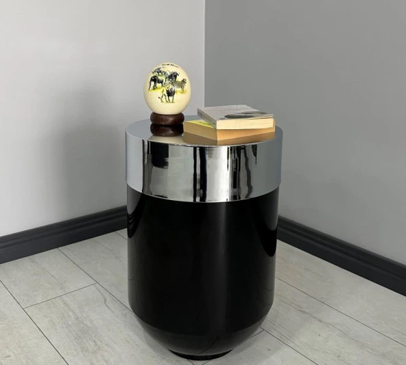 Dekoratif Krom Darbuka Parlak Siyah Sehpa 60cm ürün görseli 1