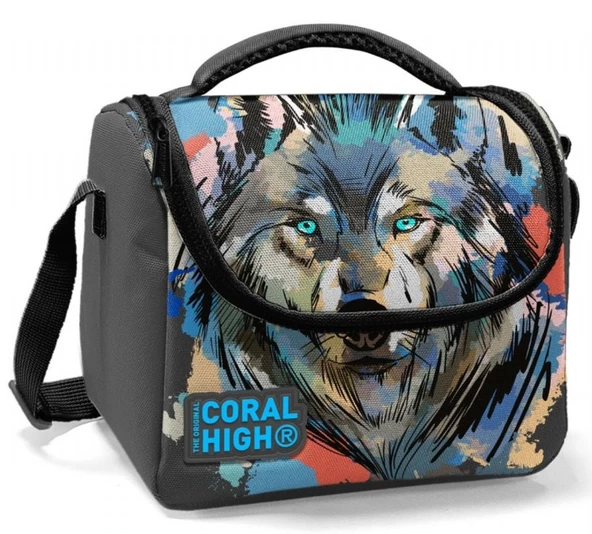 Coral High Thermo Erkek Çocuk Okul Beslenme Çantası - Gri Siyah Kurt ürün görseli 1