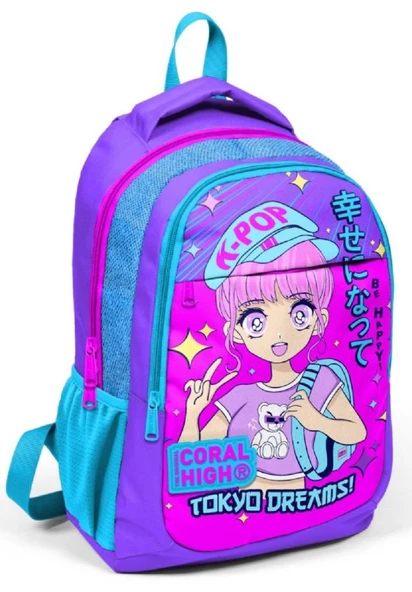 Coral High Mor Pembe Mavi K-Pop İlkokul ve Ortaokul Sırt Çantası Üç Bölmeli Kız Çocuk ürün görseli 1