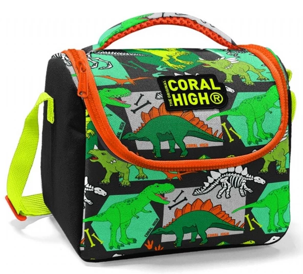 Coral High Siyah Yeşil Dinazor Baskılı Erkek Çocuk Beslenme Çantası ürün görseli 1